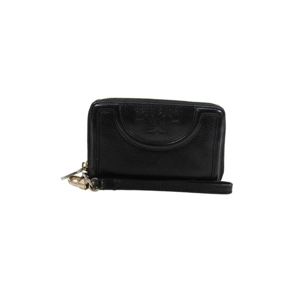 Tory Burch Women's Zip Closure Leather Gold Tone Hardware Wallet Black